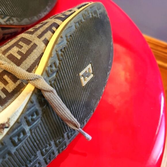 Fendi Metallic Gold and Brown Logo Sneakers - Picture 3 of 8